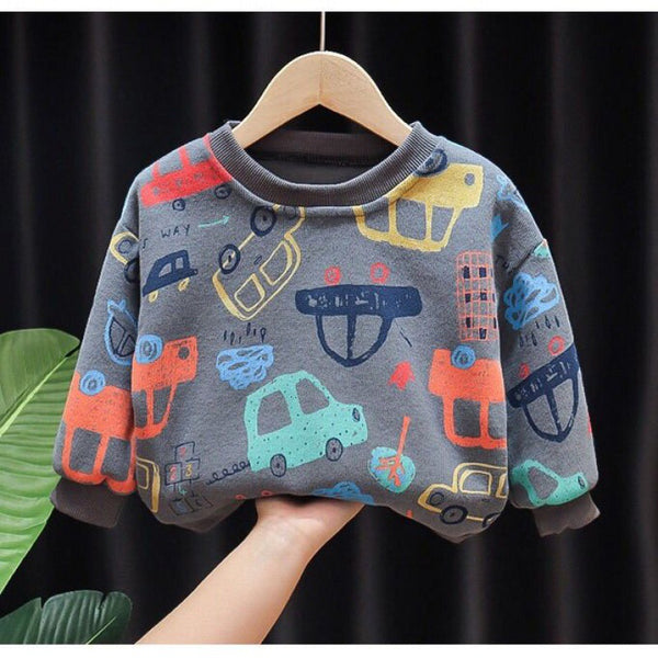 BUZO GRIS CON CARRITOS DE COLORES