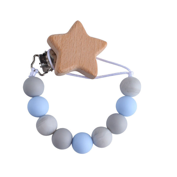 CLIP CHUPO ESTRELLA DE MADERA Y GRIS CON AZUL