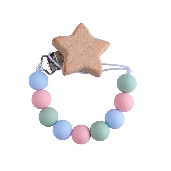 CLIP CHUPO ESTRELLA DE MADERA Y AZUL, ROSA CON VERDE