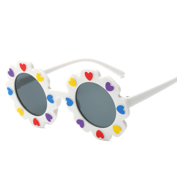 GAFAS FLORES BLANCAS CON CORAZONES DE COLORES