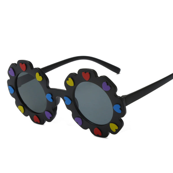 GAFAS FLORES NEGRAS CON CORAZONES DE COLORES