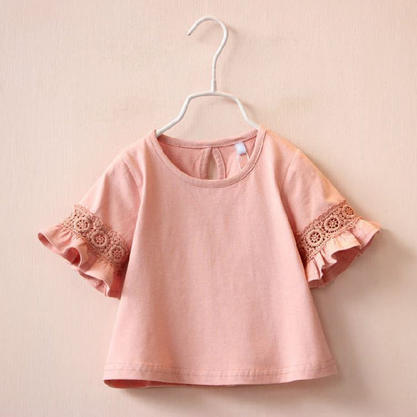 CAMISETA ROSADA TEJIDA EN LA MANGA