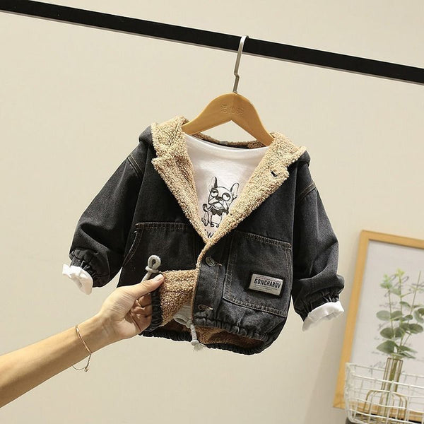 CHAQUETA PELUDA JEAN NEGRA